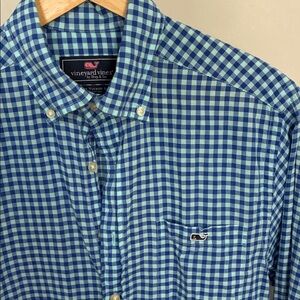 Vineyard Vines Men's Blue Plaid Cotton Small Slim Fit Tucker Shirt